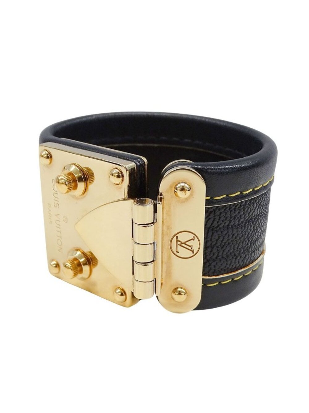 Louis Vuitton Bracelet Suhali Leather Sellul Noir Black Big Presence